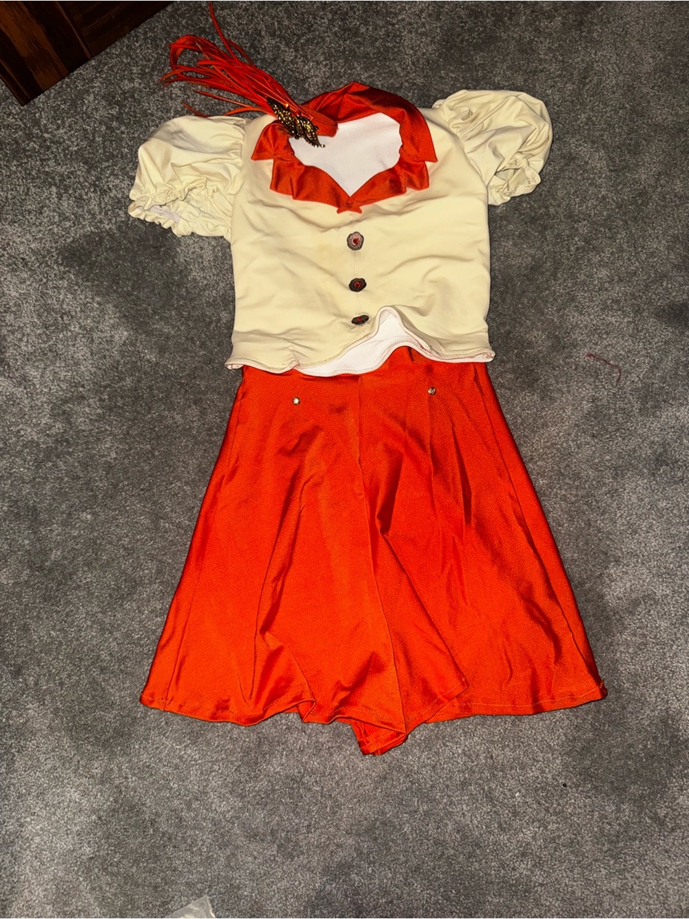 Girls Cream and Red Pirate Dress-Up Costume with Puff Sleeves